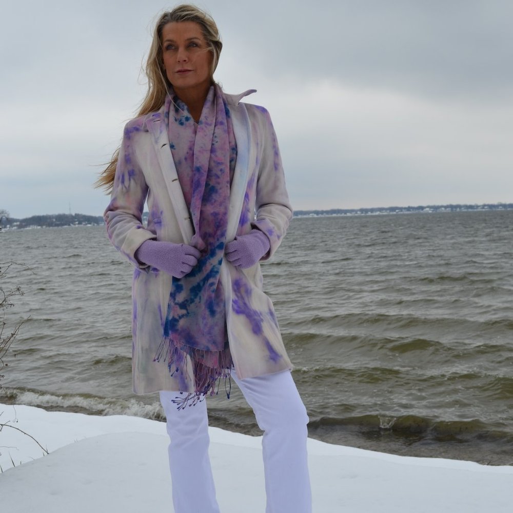 Light Wool pea Coat Pink white purple blue gray ivory 4 6 8 tie dyed small med